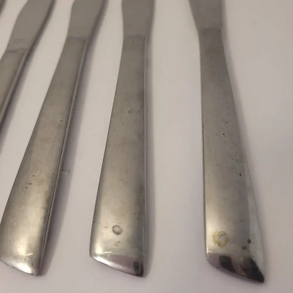 Set of 5 Solid Stainless Steel Dinner Steak Knives Japan Serrated Edge Pre-Owned